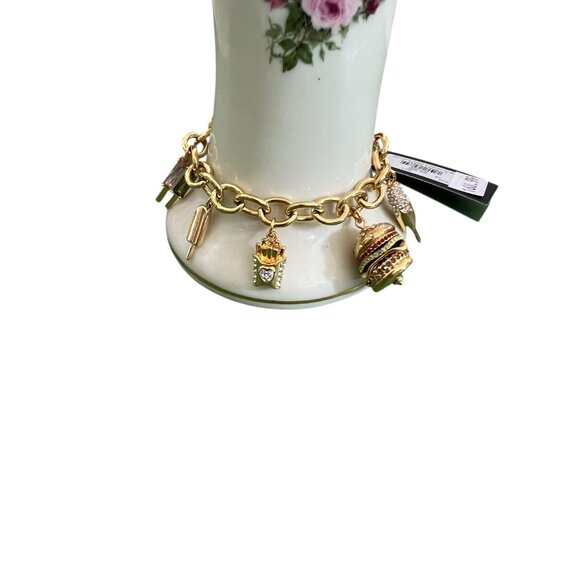 Kate Spade FAST FOOD CHARM 12-K Gold Plated Brass CZ Crystals Charm Bracelet NWT - Picture 6 of 6